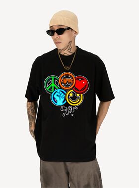 Keeping品牌|短袖四大嘻哈精神Peace/love/Unity/Fun奥运五环短袖