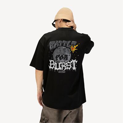 KeepingGear新款炸系列之Burst炸裂潮牌嘻哈短袖黑白街舞小领口