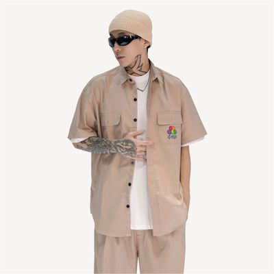 KeepPopStyle工装衬衫工装裤套装春夏新款宽松震感面料短袖衬衫