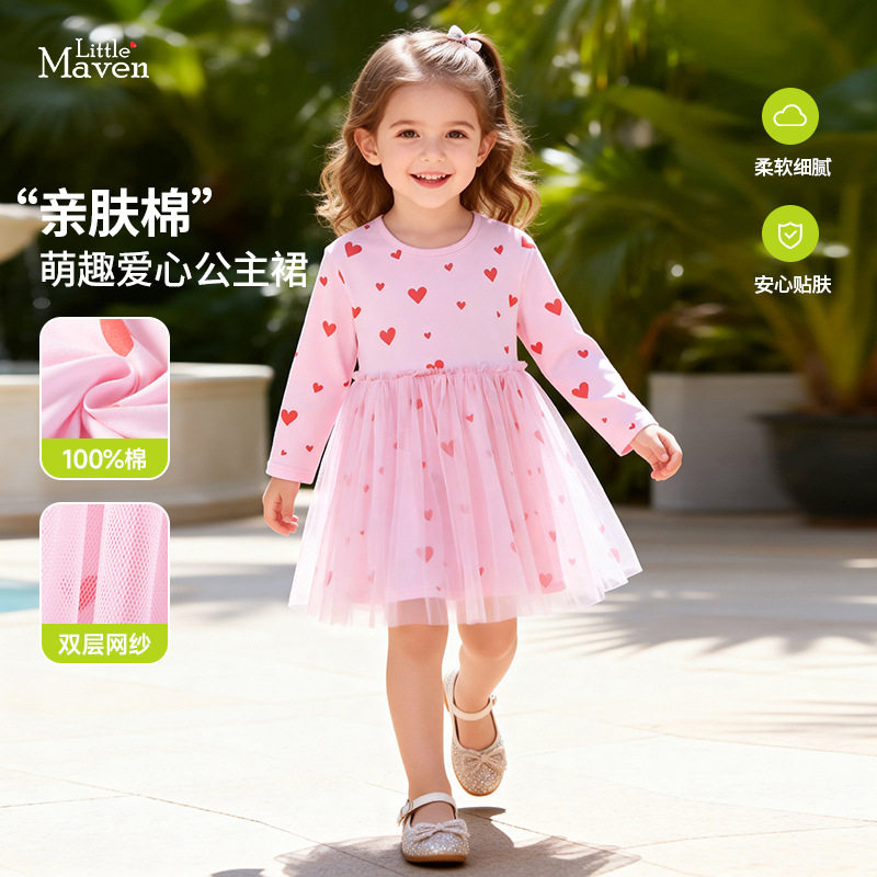 欧美风秋季长袖女童网纱公主裙