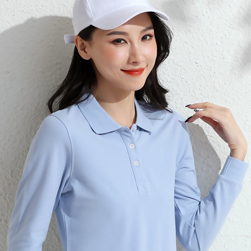 2026春翻领长袖T恤女印LOGO
