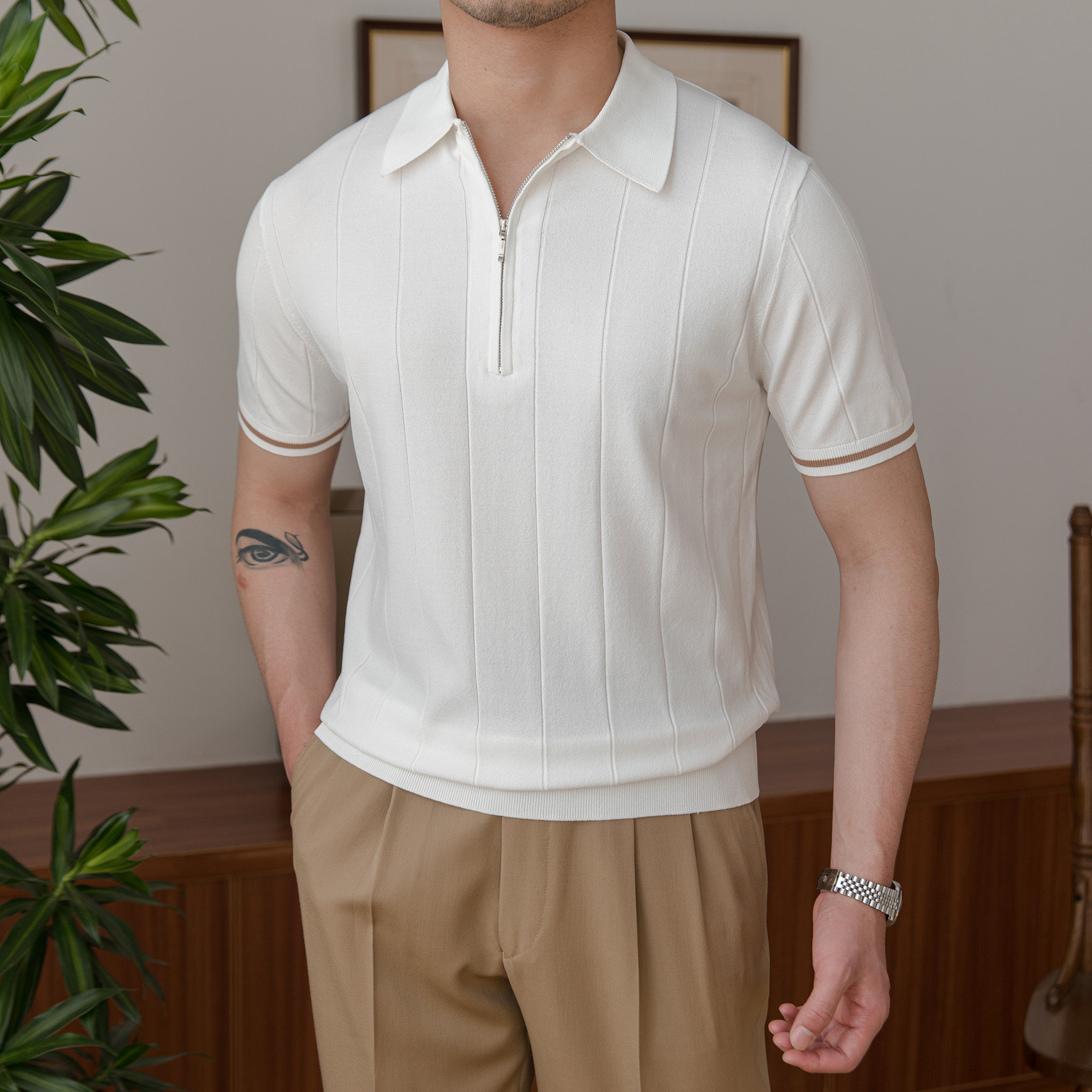 thumbnail for Clearance Lusan Mr. 16-Needle Breathable, Anti-wrinkle, Dry Men's Business Casual Stretch Collar Short-Sleeve T-Shirt POLO