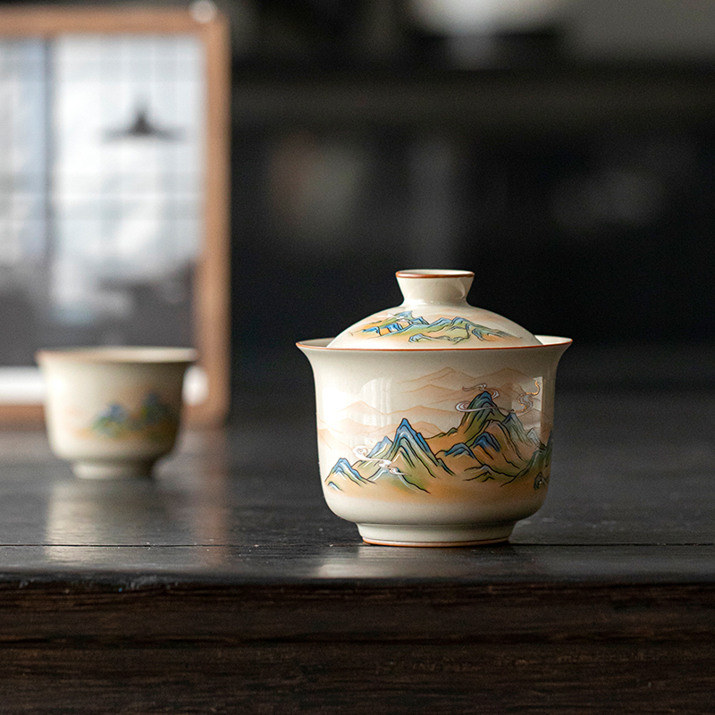 臻诚陶瓷二才盖碗茶杯茶具单个汝窑不烫手高档泡茶碗