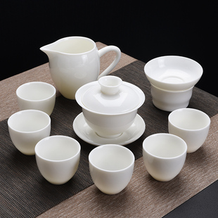 家用办公2024新款 羊脂玉功夫茶具套装 轻奢高档泡茶壶白瓷盖碗茶杯