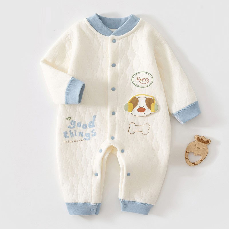 【三折专柜】品牌折扣店婴儿连体衣纯棉秋冬加厚保暖夹棉哈衣爬服