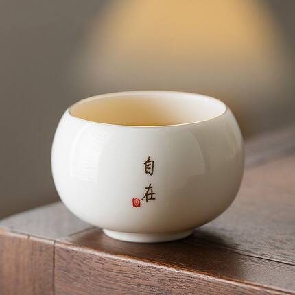 羊脂玉白瓷主人杯个人专用茶杯家用品茗杯功夫茶具单杯刻字茶盏