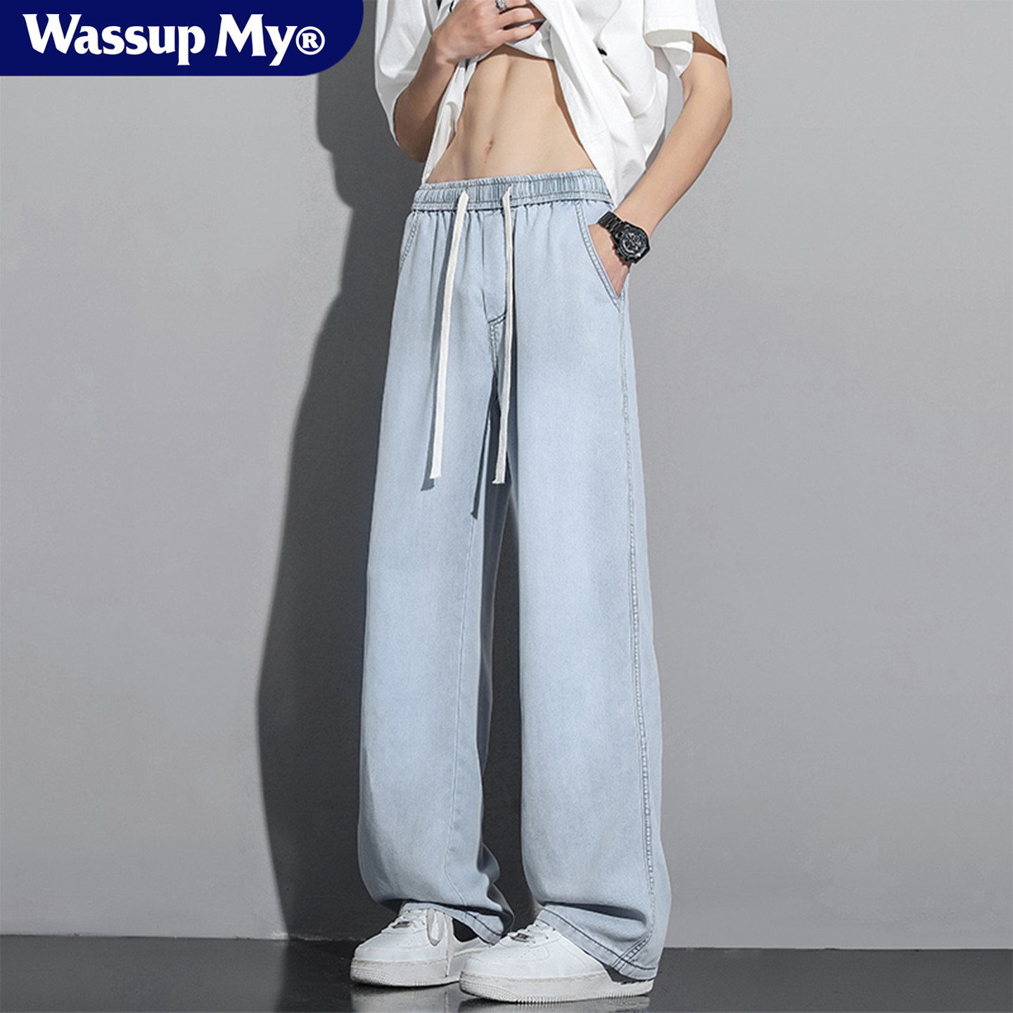 Wassup My美式莱赛尔冰丝薄款牛仔裤男夏季垂感直筒阔腿休闲裤潮