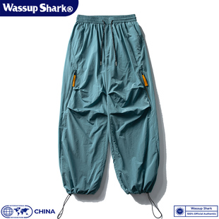 Wassup Shark美式机能风速干工装伞兵裤男秋季休闲宽松防水冲锋裤