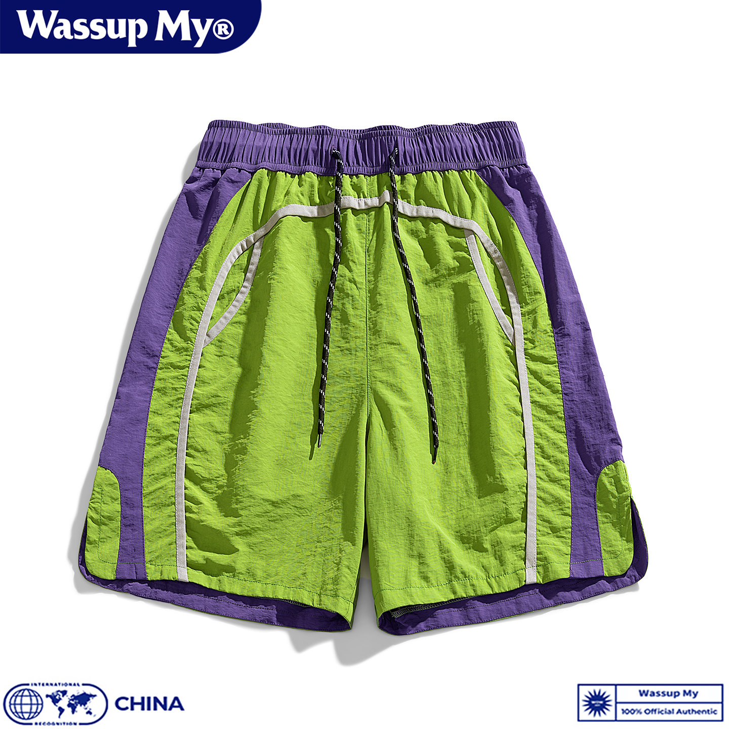 Wassup My美式撞色冰感速干运动短裤男女同款夏季宽松沙滩五分裤