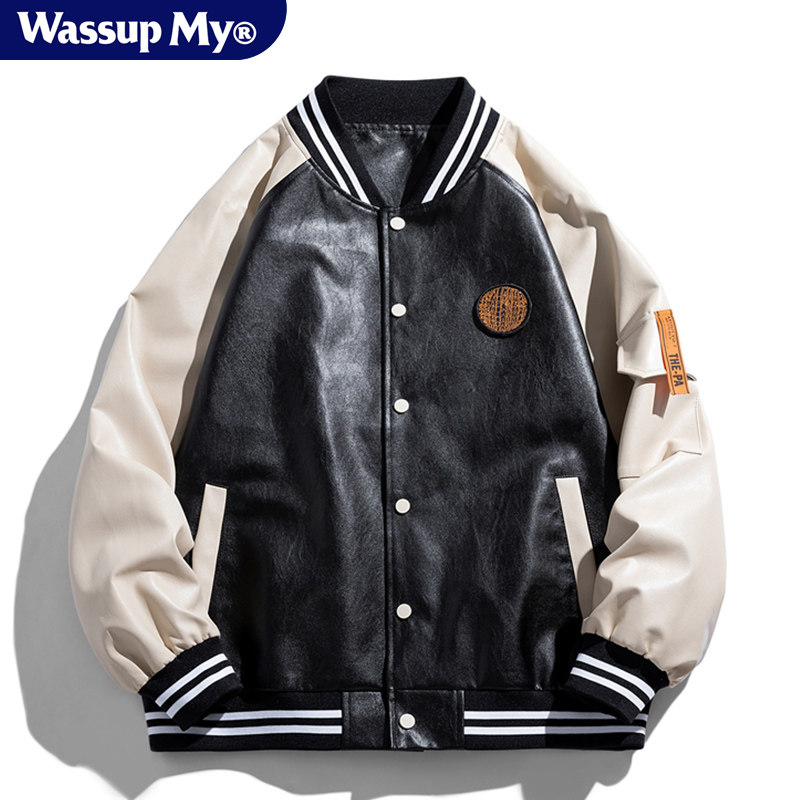 春秋新款PU皮棒球服外套男机车服