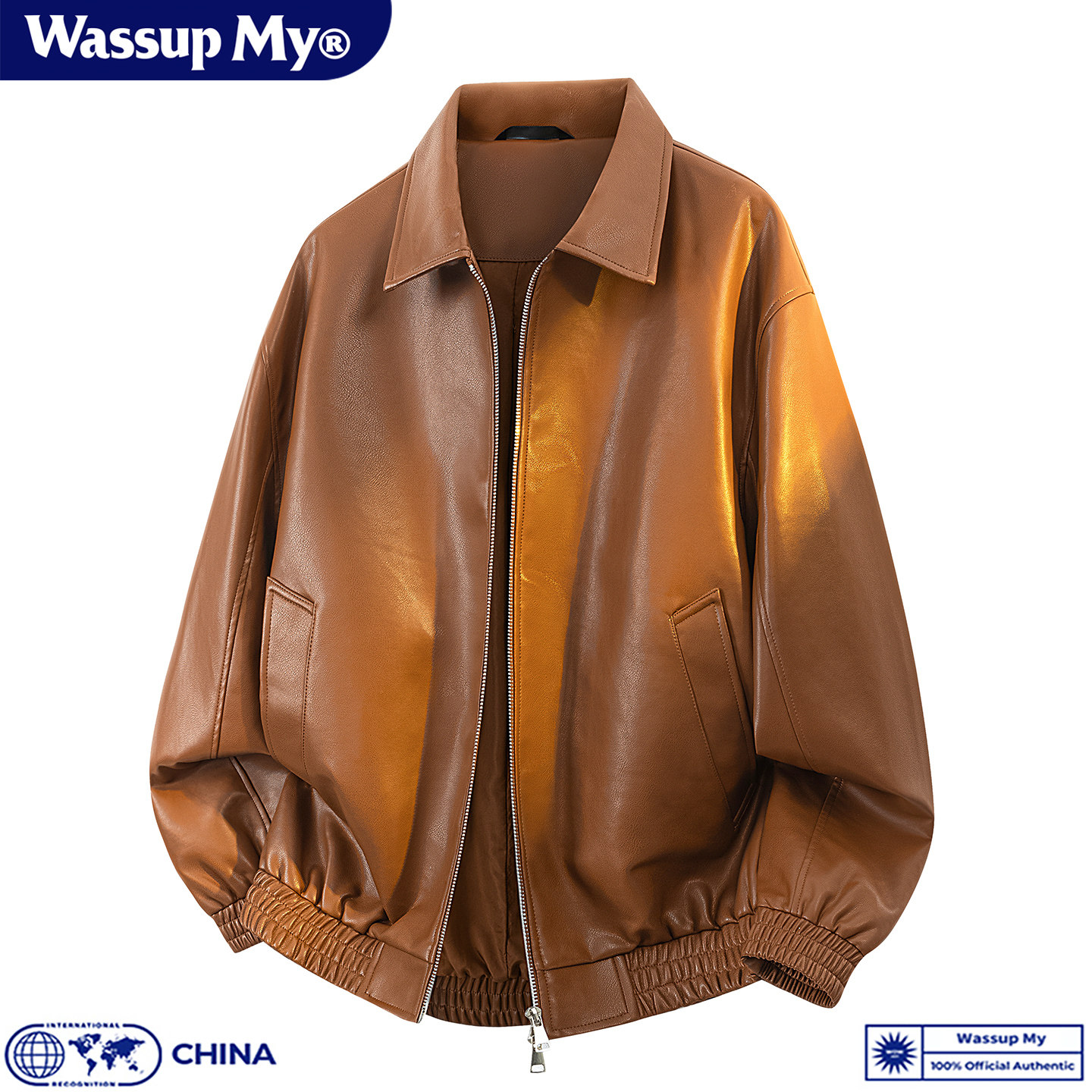 WASSUP MY美式复古翻领皮衣男时尚百搭机车风宽松PU皮夹克外套潮