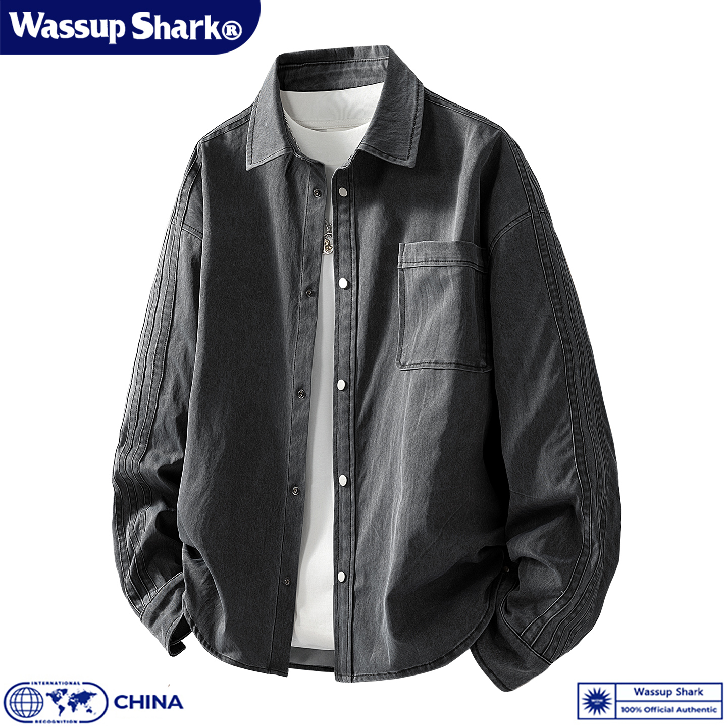 美式复古水洗长袖衬衫男大码外套