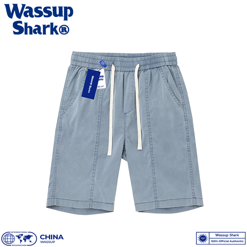 Wassup Shark美式冰丝牛仔短裤男夏莱赛尔天丝休闲运动五分裤薄款