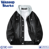 Wassup 夹克百搭翻领上衣 复古工装 Shark美式 连帽牛仔外套男春秋季