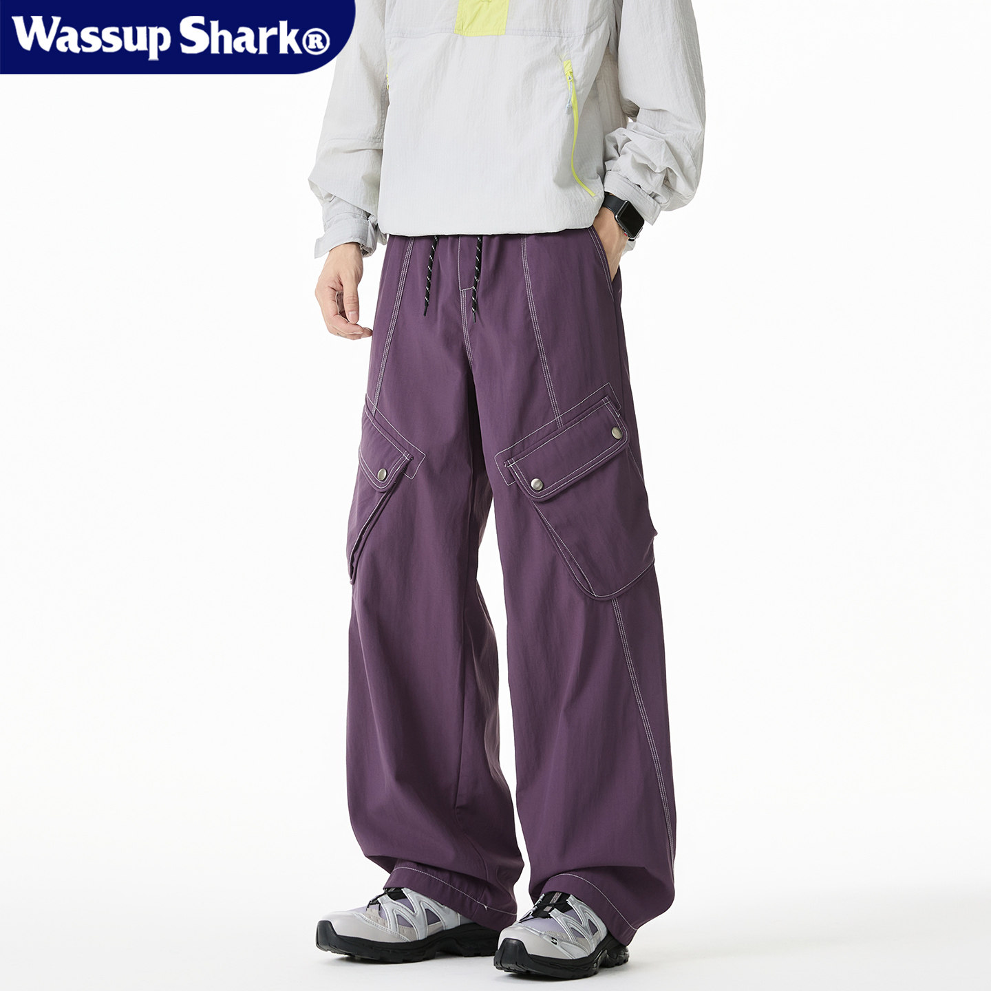 Wassup Shark美式解构明线大口袋工装直筒裤男秋季休闲宽松长裤潮,男装,休闲裤,淘宝优惠券,粉丝福利购,淘宝优惠卷