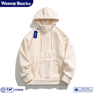 上衣 Wassup Shark美式 重磅连帽卫衣男女情侣秋冬季 摇粒绒宽松长袖