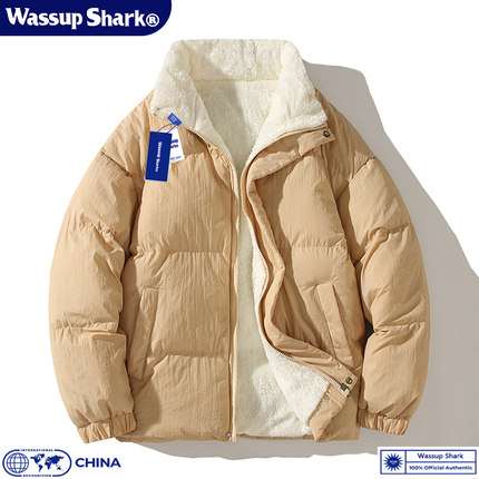 Wassup Shark潮牌棉服男款冬季加绒加厚保暖羽绒棉衣情侣面包服女