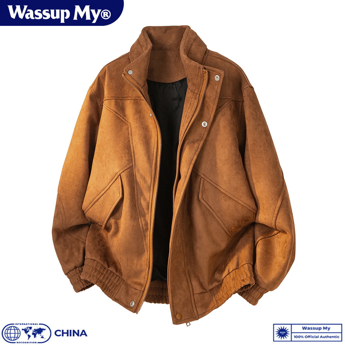 WASSUP MY美式复古立领麂皮工装夹克男款春秋季潮牌休闲宽松外套