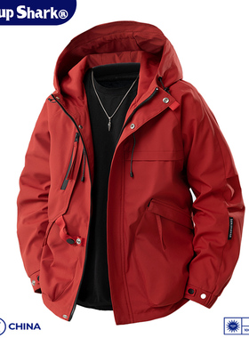Wassup Shark潮牌三防软壳冲锋衣男春秋户外休闲宽松工装夹克外套