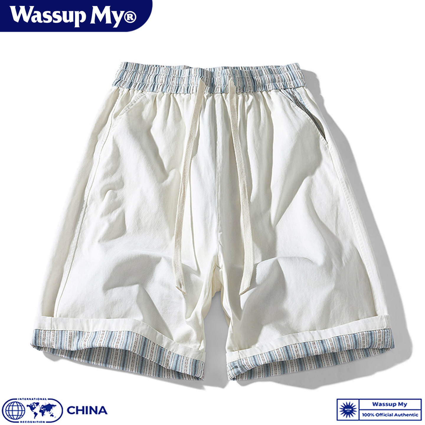 Wassup My美式撞色拼接短裤男女夏季潮牌休闲宽松纯棉运动五分裤