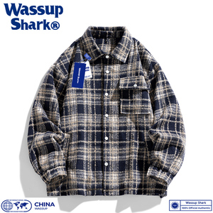 Wassup Shark粗花呢格子外套男秋冬慵懒风夹克小香风休闲上衣女潮
