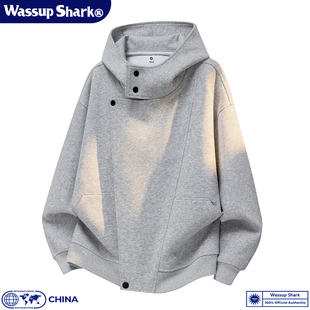 情侣开衫 重磅高领连帽卫衣男秋冬加绒结构款 卫衣 SHARK美式 WASSUP