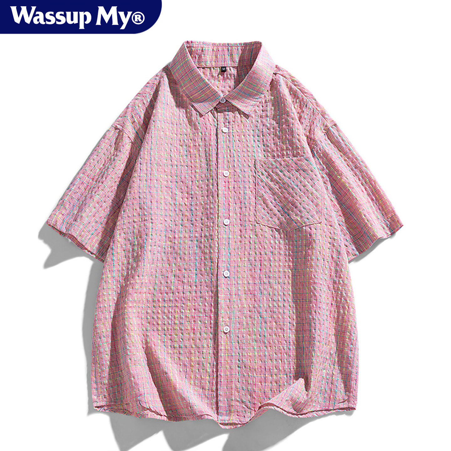 Wassup My美式泡泡纱短袖衬衫男夏季薄款设计感速干衬衣外套潮流