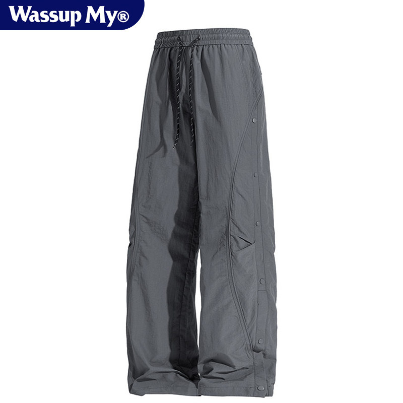 Wassup My美式户外速干直筒运动休闲裤男夏季宽松侧排扣长裤潮牌