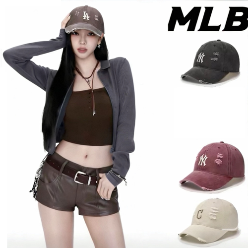柳智敏同款正品MLB棒球帽子女LA字母韩版破洞做旧防晒遮阳鸭舌帽