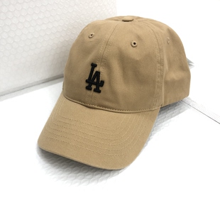 韩版 MLB棒球帽子防晒帽情侣LA字母遮阳帽CP77卡其色 代购 韩国正品