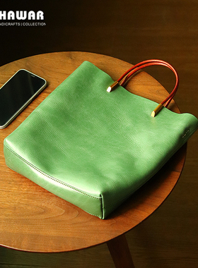 真皮轻奢手提包女小众文艺牛皮水桶包手工复古手拎包欧洲站斜挎包