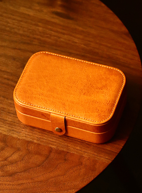 轻奢时尚植鞣牛皮真皮首饰盒多功能戒指项链饰品化妆品收纳盒日系