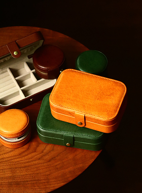 【头层牛皮】手工复古首饰盒戒指耳环项链旅行收纳盒真皮饰品盒