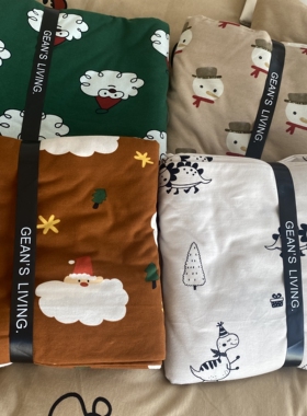 A类圣诞针织棉四件套四季可用超柔软被套100全棉贴身床单裸睡床笠