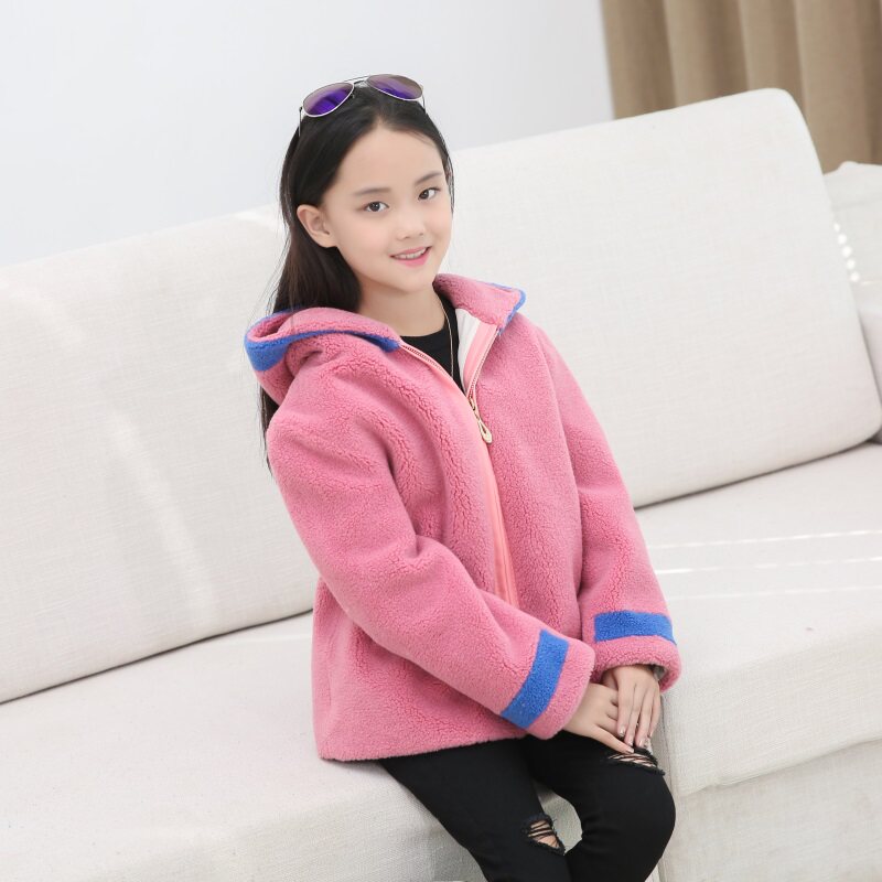 新款颗粒毛女童公主皮草加棉保暖连帽修身显瘦羊剪绒皮毛一体外套