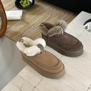 桑坡翻毛领阿尔派雪地靴女皮毛一体短筒中筒女靴厚底增高包头拖鞋