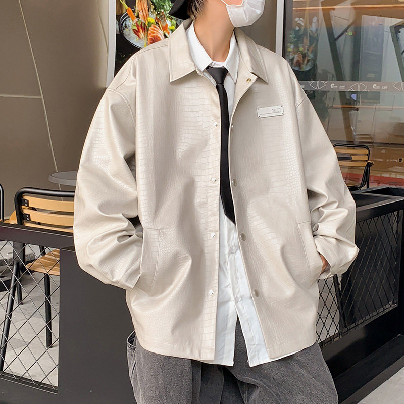 秋冬新款金属装饰质感鳄鱼纹翻领宽松皮衣夹克外套1003JK18P95,男装夹克,星座1003