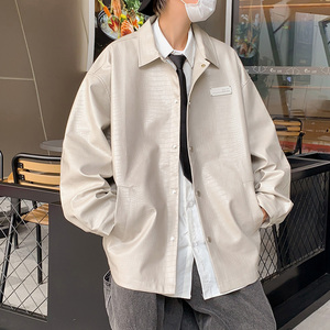 秋冬新款 1金属装饰质感鳄鱼纹翻领宽松皮衣夹克外套1003JK18P95图片