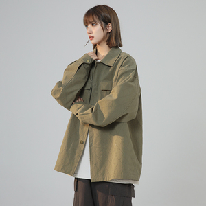 韩系潮流宽松水洗棉舒适情侣翻领夹克可加棉1003W216P80控108图片
