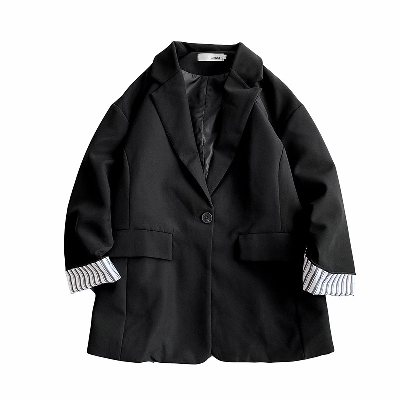 春夏袖口翻边黑色便服单西宽松休闲西装男韩上衣外套1003W1910P,男装西服,星座1003