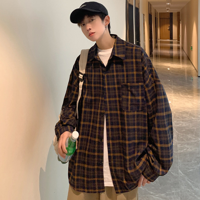 秋装四色潮流宽松格纹情侣长袖衬衣1003C1101P55,男装衬衫,星座1003