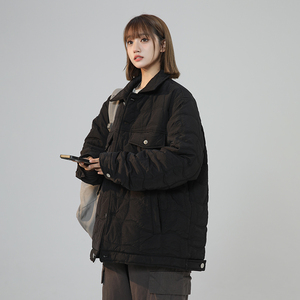 中性潮流格纹绗棉加厚保暖翻领棉衣外套1003W208P105