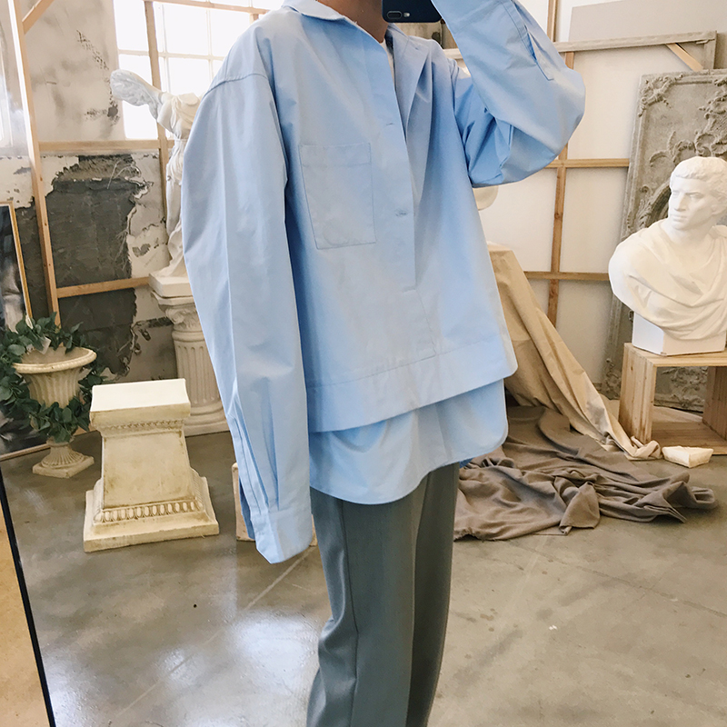 春装韩式简约纯色超宽版中性套头立领衬衫1003C1902P60，男装衬衫，星座1003