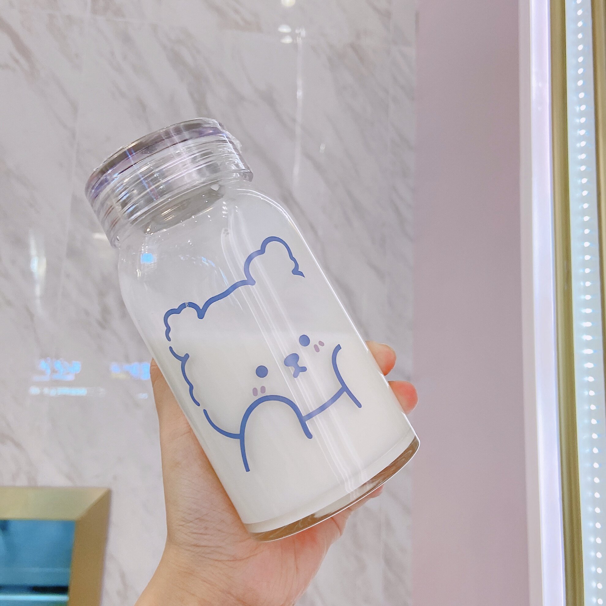 日系网红杯子创意潮流女学生便携可爱玻璃杯简约清新森系小熊水杯