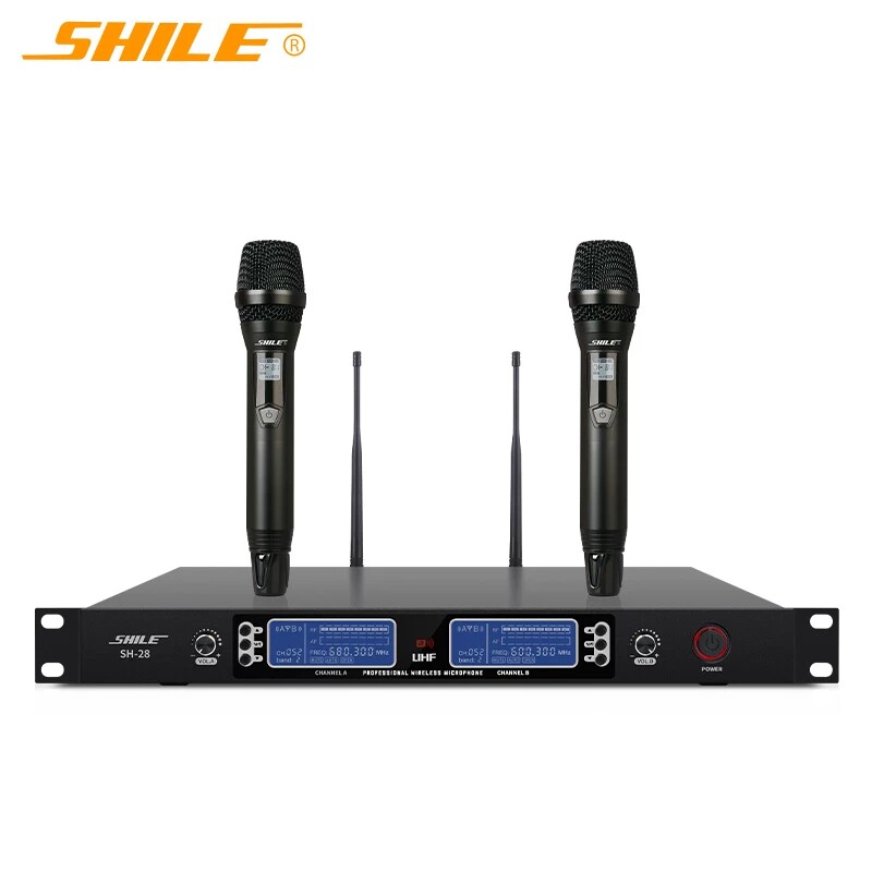 狮乐 SH-28一拖二无线话筒U段调频桌面鹅颈会议室座麦手持麦克风