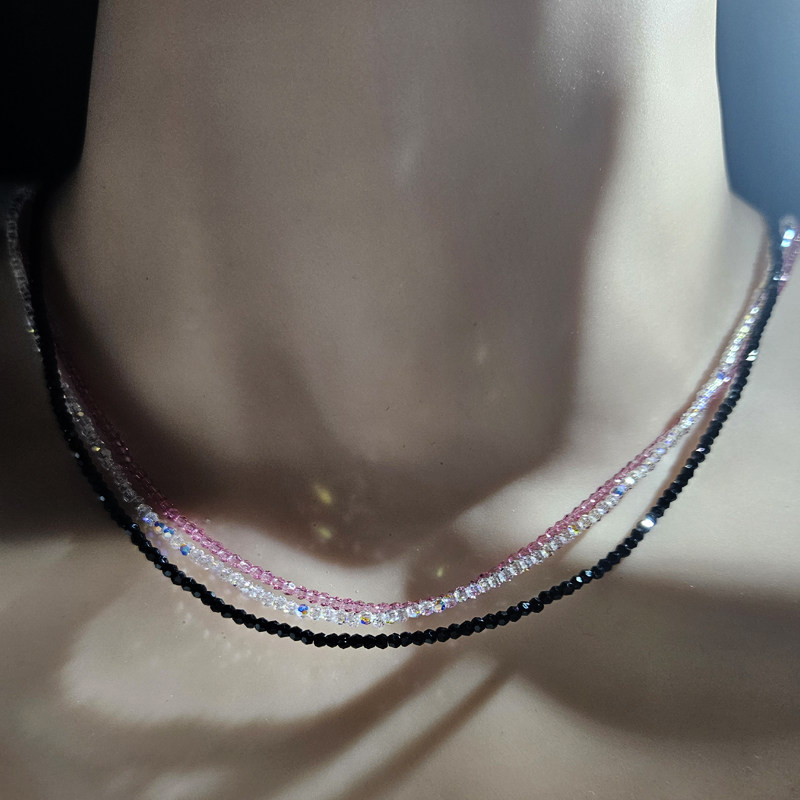 爆闪施家水晶项链罕见极细2mm颈链短款满天星锁骨链choker叠戴女