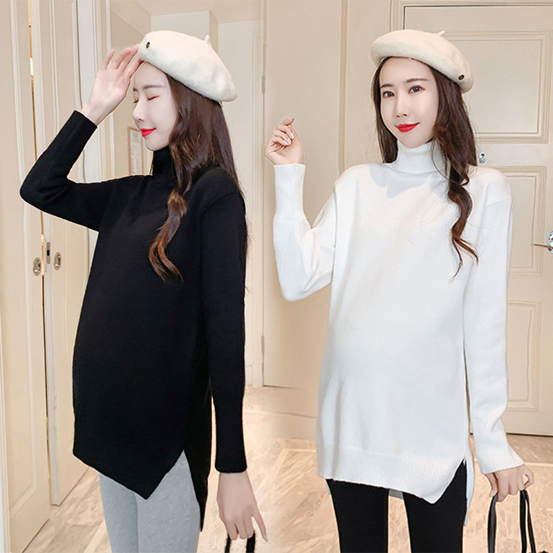 출산 가을 겨울 바닥 셔츠 스트레치 니트 스웨터 봄 가을 이너 탑 짧은 단색 출산 스웨터 가을 겨울