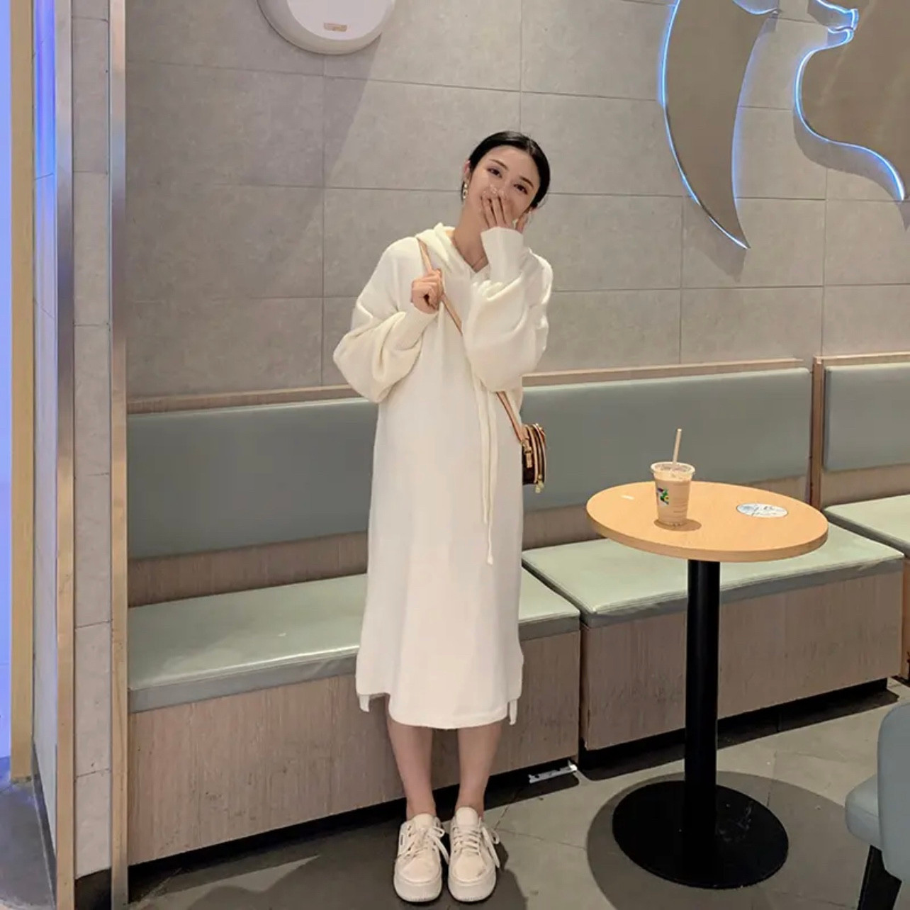 출산 가을 의류 후드 니트 스커트 정장 패션 드레스 새로운 출산 긴 소매 스웨터 가을 겨울 긴 스커트