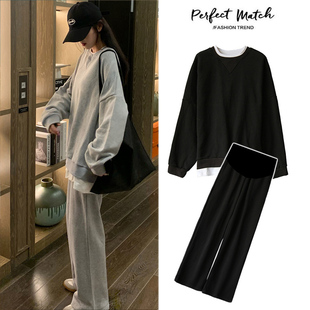 网红套装 春秋新款 时尚 孕妇装 上衣女两件套秋季 卫衣中长款 秋款 秋装