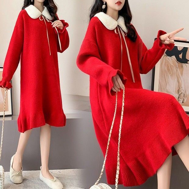 임부복 가을 겨울 양복 패셔너블한 2020 신상 스웨터 두꺼운 중기 니트 원피스 가을 겨울 스타일